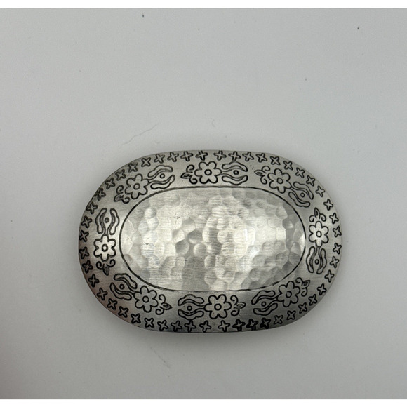 Oval Hammered Stamped Metal Belt Buckle Silver Tone Handmade India Vintage - Picture 11 of 14
